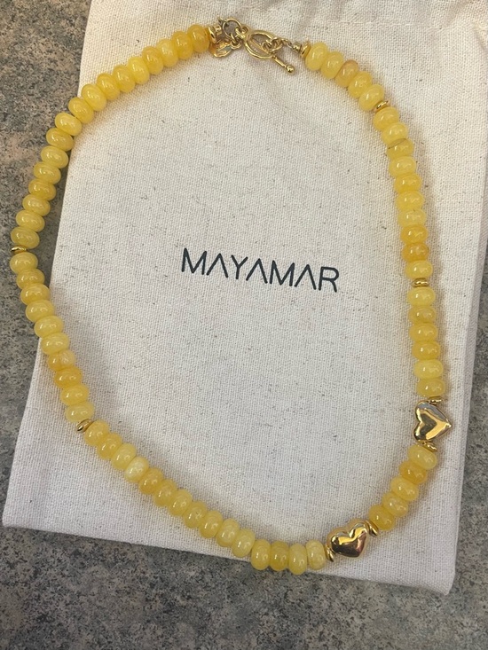 Mayamar Jewelry - Mayamar Yellow Beaded Necklace with Gold Heart Accents
